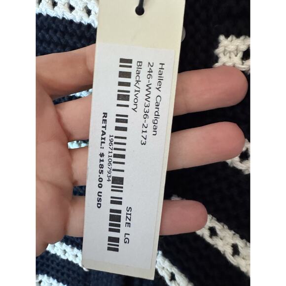 ALEX MILL Women's Hailey Stripe Cardigan Hailey Cardigan Navy/Ivory NWT L $185 - Picture 6 of 11